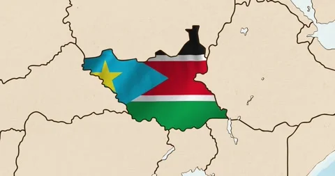 The south sudan flag waving inside the country on a world map Stock Footage 339033399