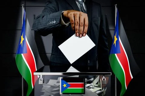 South Sudan flags, hand dropping voting card - election concept Stock-Illustration