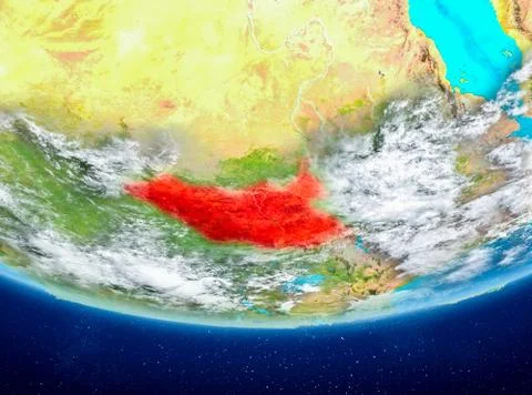 South Sudan on globe from space Stock Illustration