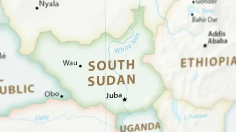 South Sudan on a Map with Defocus (4K) Stock Footage 101500936
