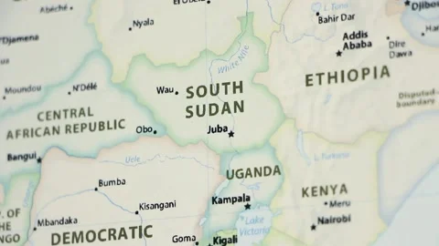 South Sudan on a Map (with Defocus) Stock Footage 90277809