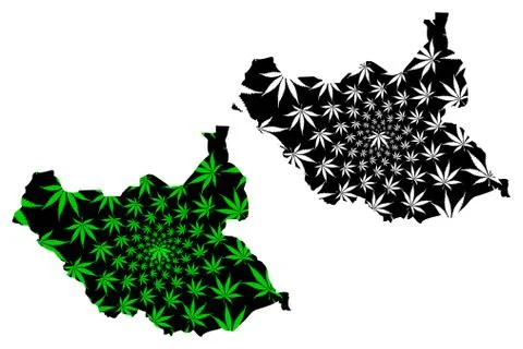 South Sudan - map is designed cannabis leaf Stock Illustration