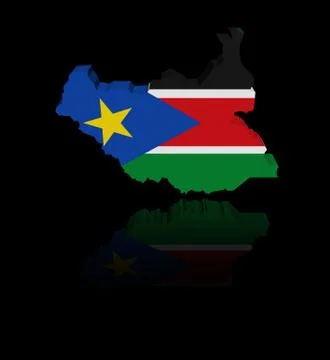 South Sudan map flag with reflection illustration Stock Illustration