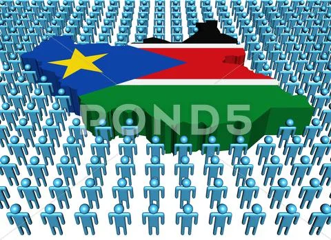 South sudan map flag surrounded by many abstract people illustration Stock Illustration