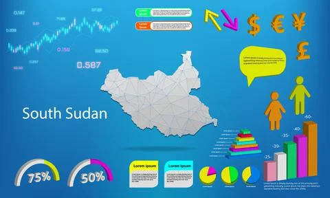 South Sudan map info graphics - charts, symbols, elements and icons collectio Illustrazione stock