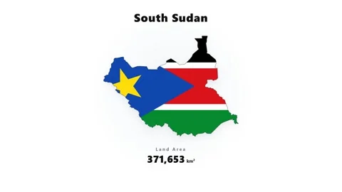 South Sudan map silhouette filled with national flag colors showing blue Stock Footage 345645944