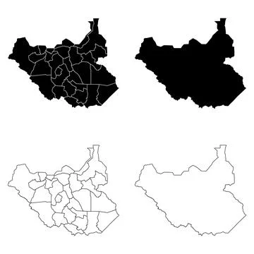 South Sudan Outline and Solid Fill Map Set. Stock Illustration