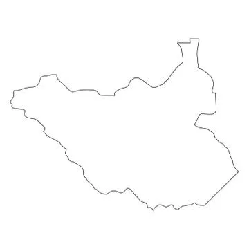 South Sudan - solid black outline border map of country area. Simple flat vector Stock Illustration