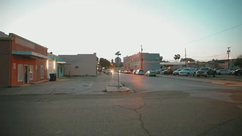 South Texas Small Town Square at Sunset-Tranquil Evening Golden Hour Scene Stock Footage 310794138