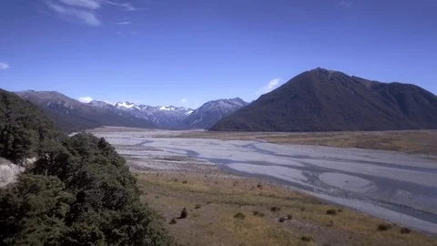 South View Arthurs Pass from Bealey Aerial Stock Footage