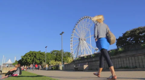 Southbank - 2 angles - low angle and pan of wheel of brisbane Video stock 37062402