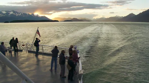 Southeast Alaska Ferry Passengers Watching Whales in Summer on Deck Stock Footage 36638834