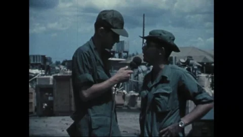 SOUTHEAST ASIA - 1969: Supply interview - Distant figure moves among stores Stockbeeldmateriaal 344005366