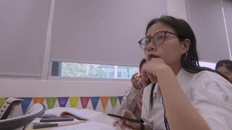 Southeast Asian Students Learning Traditional Chinese in Taiwan Classroom Stock Footage 340470998