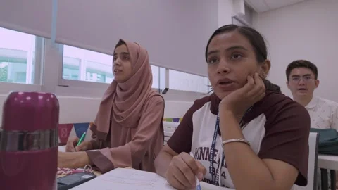 Southeast Asian Students Learning Traditional Chinese in Taiwan Classroom Stock Footage 340471026