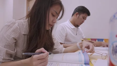 Southeast Asian Students Learning Traditional Chinese in Taiwan Classroom Stock Footage 340471047