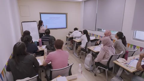 Southeast Asian Students Learning Traditional Chinese in Taiwan Classroom Stock Footage 340471063