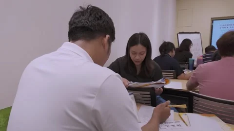 Southeast Asian Students Learning Traditional Chinese in Taiwan Classroom Stock Footage 340471098