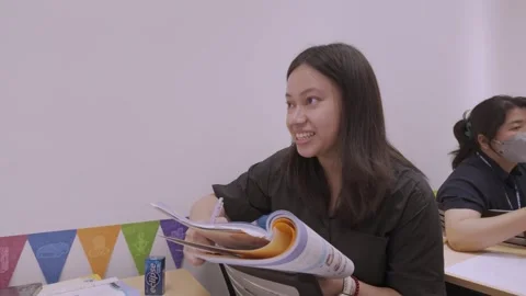 Southeast Asian Students Learning Traditional Chinese in Taiwan Classroom Stock Footage 340471181
