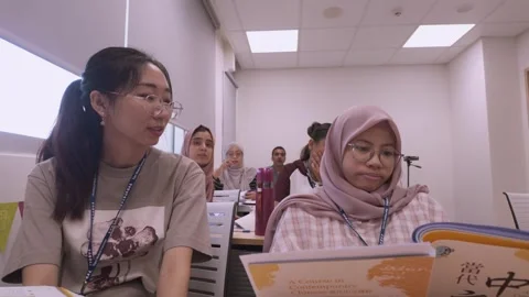 Southeast Asian Students Learning Traditional Chinese in Taiwan Classroom Stock Footage 340471369