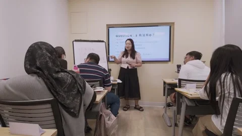 Southeast Asian Students Learning Traditional Chinese in Taiwan Classroom Stock Footage 340471396