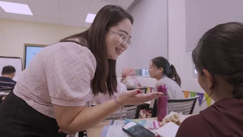 Southeast Asian Students Learning Traditional Chinese in Taiwan Classroom Stock Footage 340471415