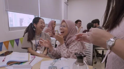 Southeast Asian Students Learning Traditional Chinese in Taiwan Classroom Stock Footage 340471479