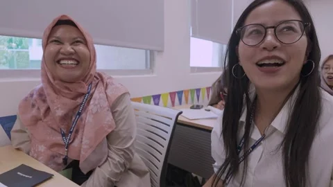 Southeast Asian Students Learning Traditional Chinese in Taiwan Classroom Stock Footage 340471499
