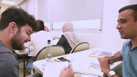 Southeast Asian Students Learning Traditional Chinese in Taiwan Classroom Stock Footage 340471721
