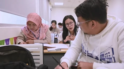 Southeast Asian Students Learning Traditional Chinese in Taiwan Classroom Stock Footage 340471832