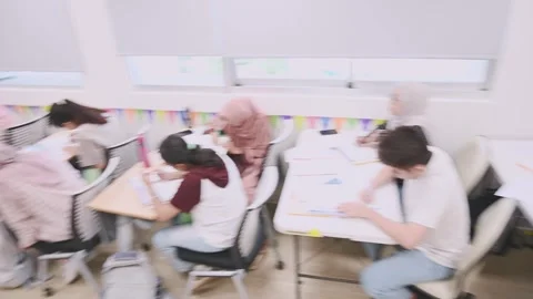 Southeast Asian Students Learning Traditional Chinese in Taiwan Classroom Stock Footage 340471954