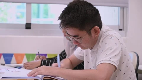 Southeast Asian Students Learning Traditional Chinese in Taiwan Classroom Stock Footage 340471967