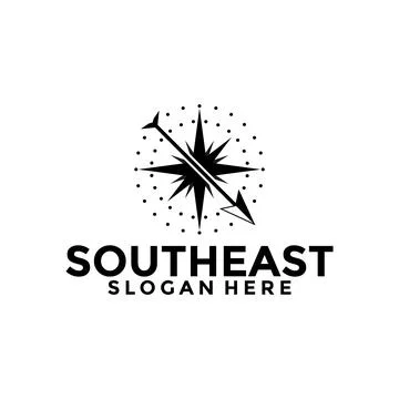 Southeast Compass logo design vector template, Creative compass logo with arr Ilustração Stock
