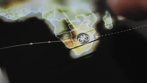 Southern African bicycle node intersects glowing route lines Video stock 346043792