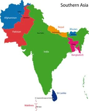 Southern Asia map Stock Illustration