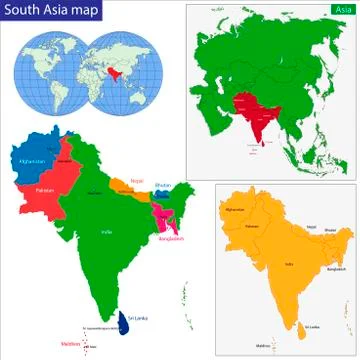 Southern Asia map Stock Illustration