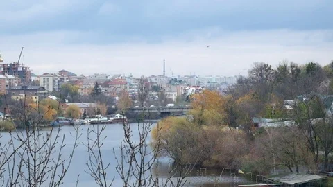 Southern Bug River and a view of the Old City Bridge 스톡 동영상 81852240