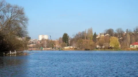 Southern Bug River in the district of water sports bases Dynamo and Spartak Stock Footage 82484991