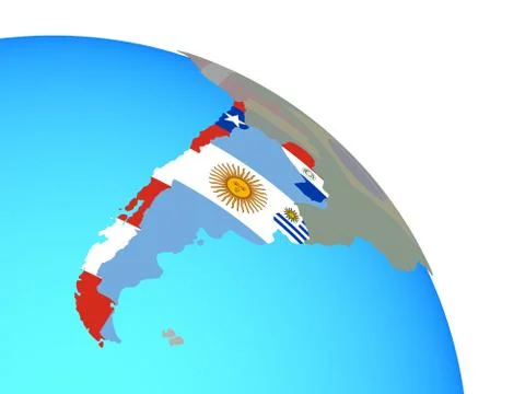 Southern Cone with flags on globe Stock Illustration