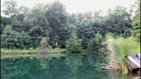Southern indiana fishing cast pond overcast Stock Footage