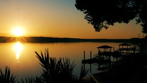 Southern River Docks at Sunset Stock Footage 93008836