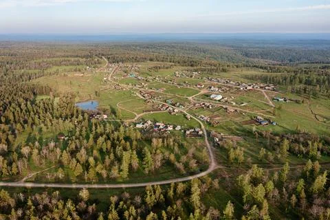 Southern Urals in spring: mountainous Bashkir village of Kyzlar-Birgan. Stock Photos