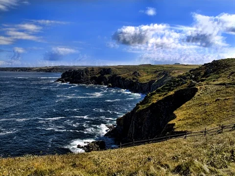Southernmost tip of England Lands End in Cornwall cliffs and ocean on tip of Vídeo Stock 75687828