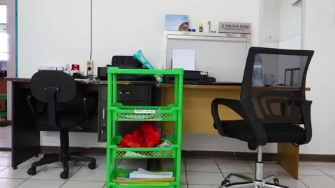 SouthView of the empty administration room, there is a desk and office equi.. Stock Footage 277438077