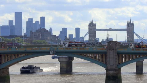 Southwark Bridge on the river Thames with a view of the Tower Bridge in London Stock Footage 327648833