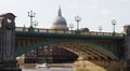 Southwark Bridge St Paul Cathedral Church Boat Passing Thames River London UK HD Footage