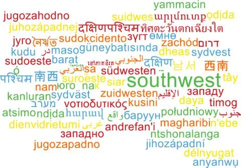 Southwest multilanguage wordcloud background concept Stock Illustration