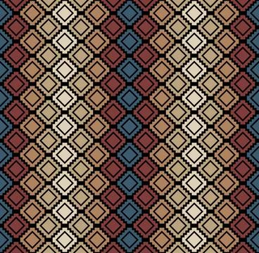 Southwestern Diamond Grid Seamless Pattern in Earthy Tones Stock Illustration