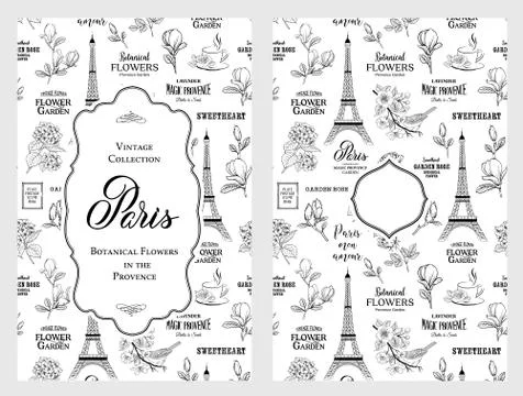Souvenir card with eiffel tower. Illustrazione stock
