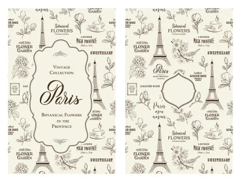 Souvenir card with eiffel tower. Illustrazione stock